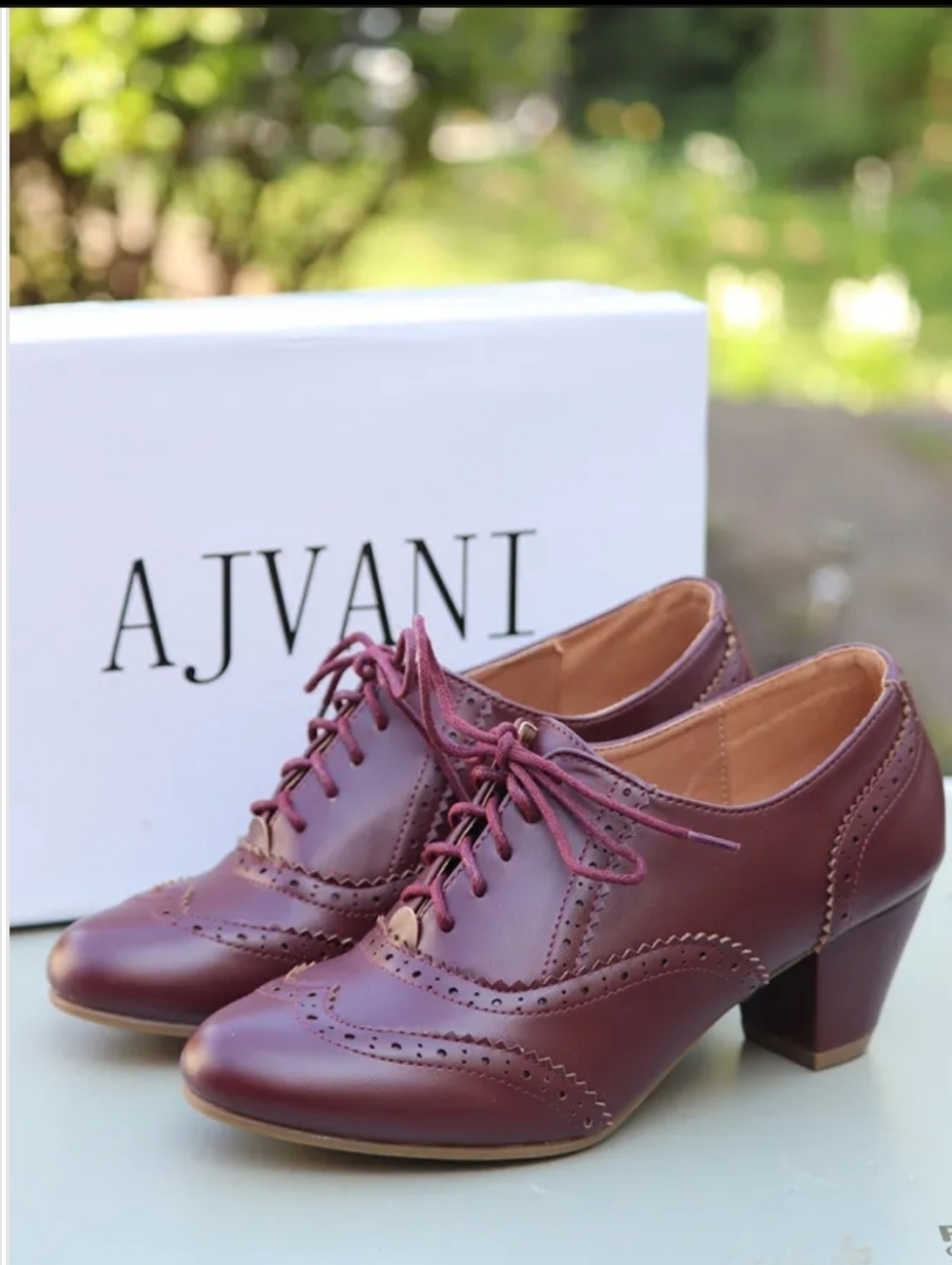 Ajvani Women's Mid Heel Cut Out Brogues Shoe Boots Size 39 Burgundy